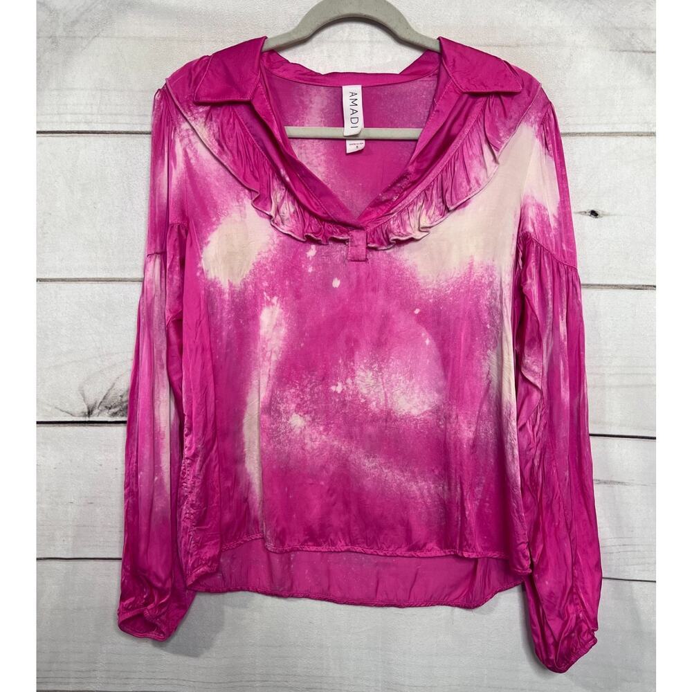 Amadi‎ Top Pink Tie Dye Size SM Ruffles Stylish